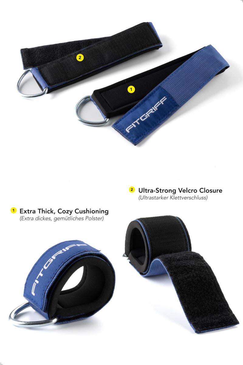 FitgriffÂ® Ankle Straps V2 for Cable Machine (2 Pieces) - Gym Workout Equipment - Leg Pulley Attachment, Kickback Straps (Blue) - Image 3